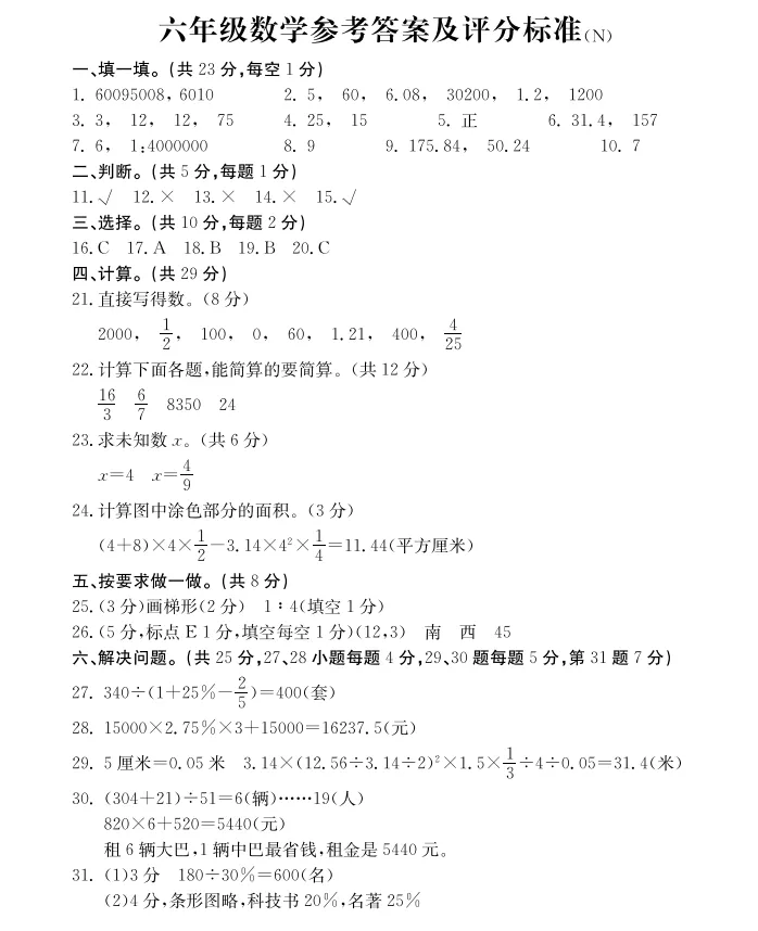 (真题答案)南宫25年和24年六年级期末质量检测试卷答案 第10张