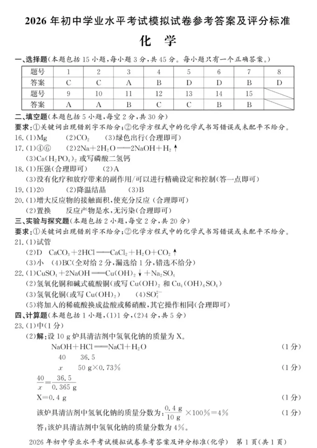 2026年初中学业水平模拟考试化学卷(湘潭) 第9张