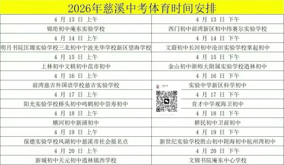 2026年慈溪体育中考各校考试时间及注意事项!必看! 第2张