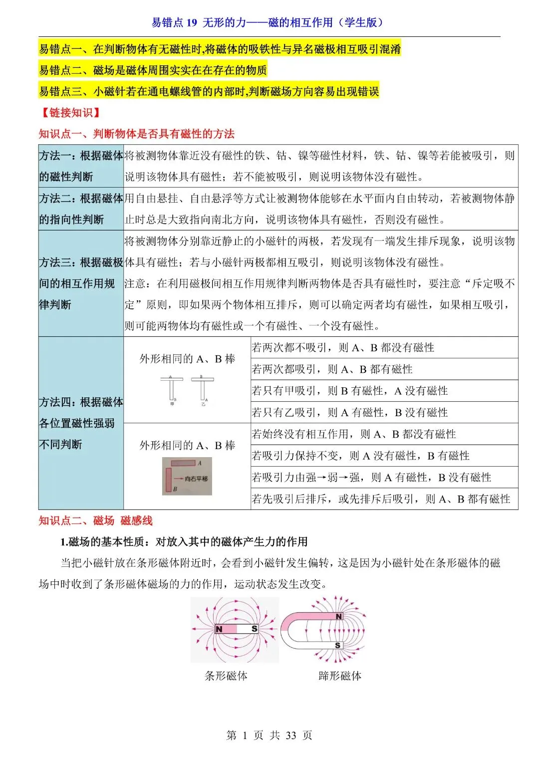 中考物理易错点,无形的力——磁的相互作用,完整电子版可打印 第3张