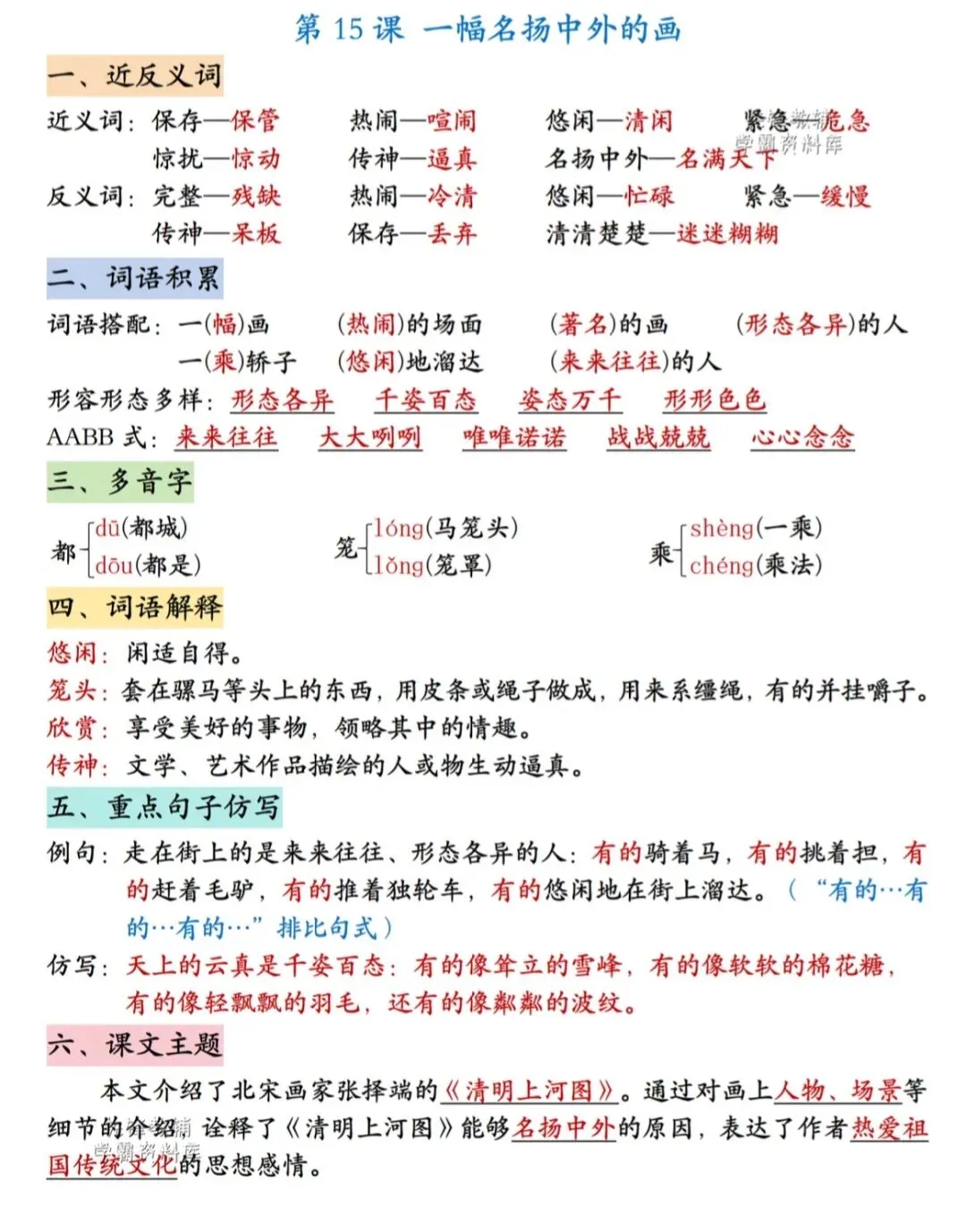 三年级下语文第四单元:这5张图+4道真题,期中考前必须过一遍 第6张