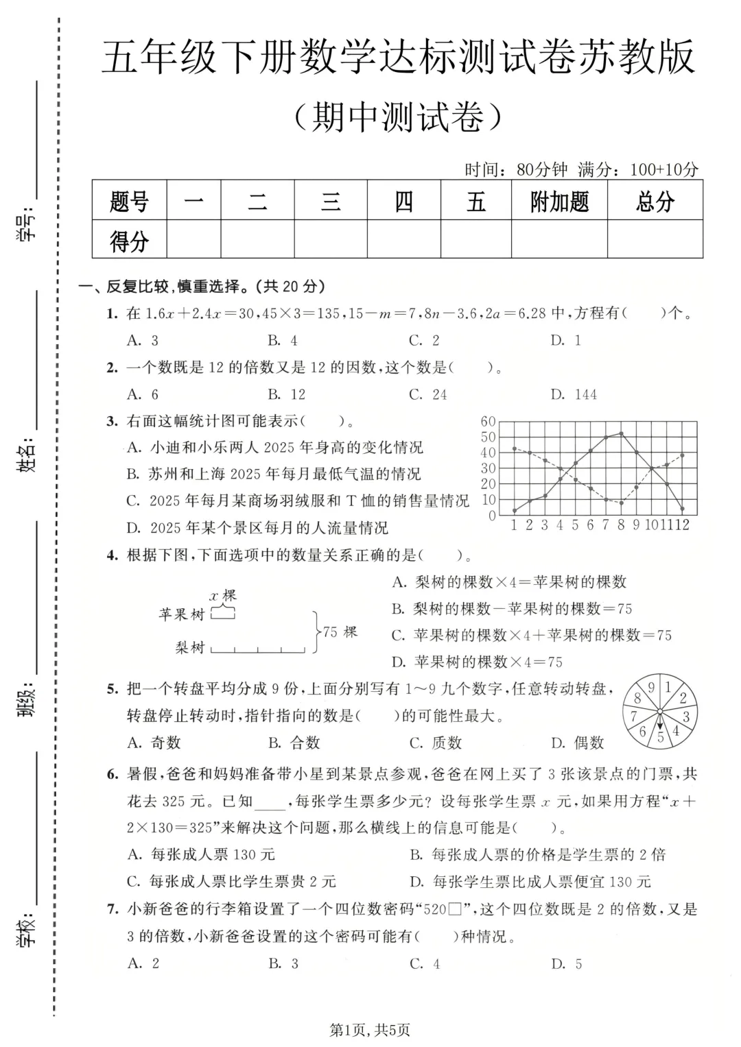 26春五年级下册苏教版数学《期中名校真题卷》,共3套,含答案,电子版可打印! 第9张