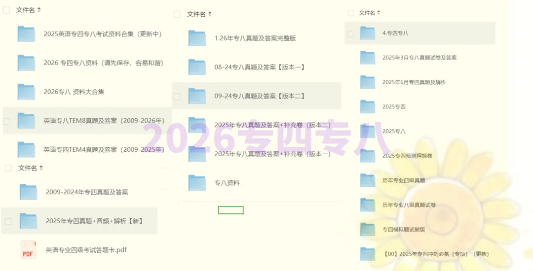 【专四专八真题音频】 2026年英语专四专八资料整理,历年真题+答案解析+听力音频,押题+预测+各题型电子资料,PDF可下载,免费分享 第1张
