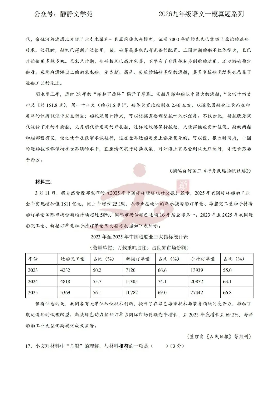 【中考】2026.4济南高新区九年级语文一模真题及解析! 第8张