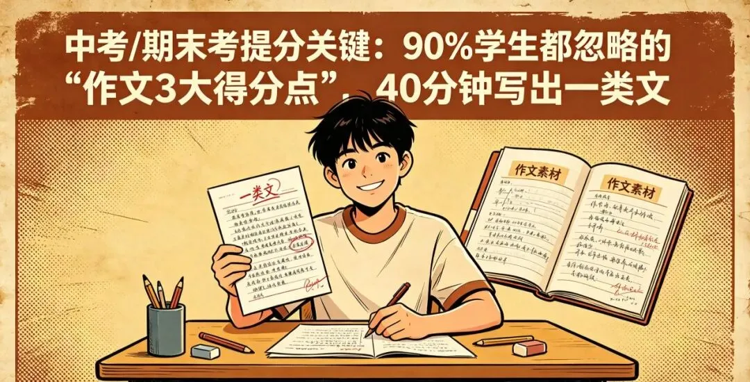 中考/期末考提分关键:90%学生都忽略的“作文3大得分点”,40分钟写出一类文 第1张