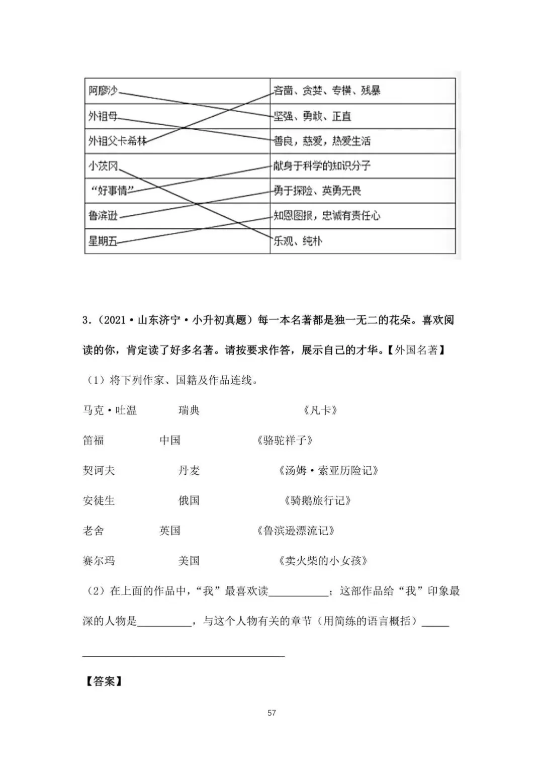 小升初语文名著真题专题教师备课讲义 第3张