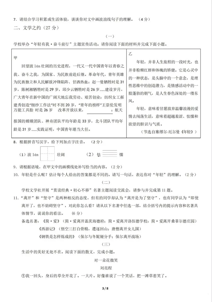 2026山西中考语文模拟监测题(带作文示例) 第4张