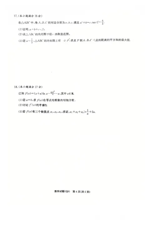 长沙市一中2026届高三月考试卷九答案 第4张