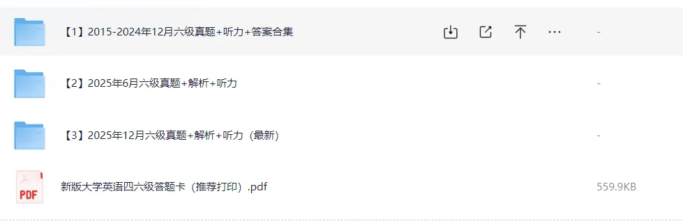 六级真题及答案(2015.6-2025.12)三套全PDF、含答题卡 第1张
