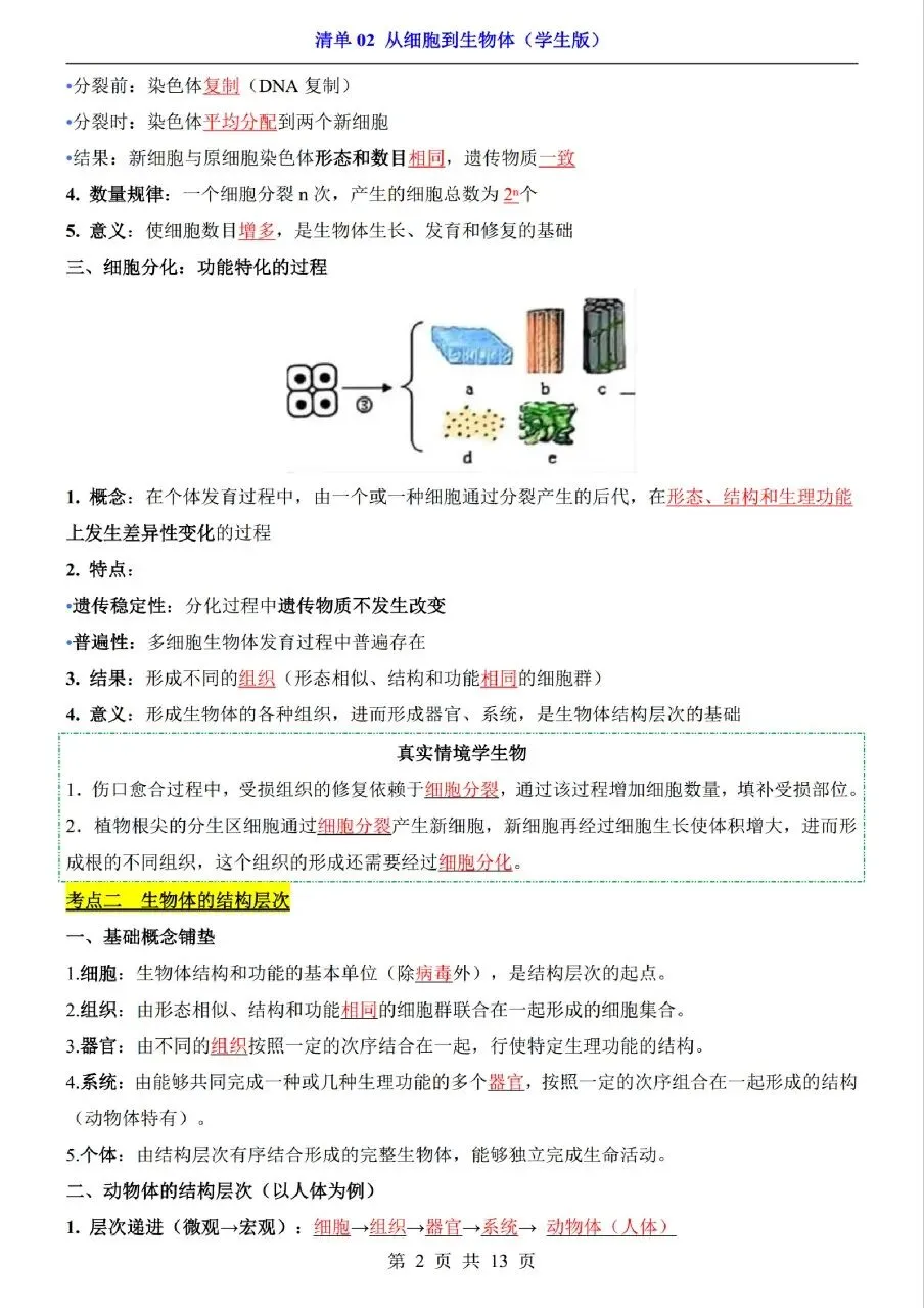 中考生物专题分享-02从细胞到生物体 第2张