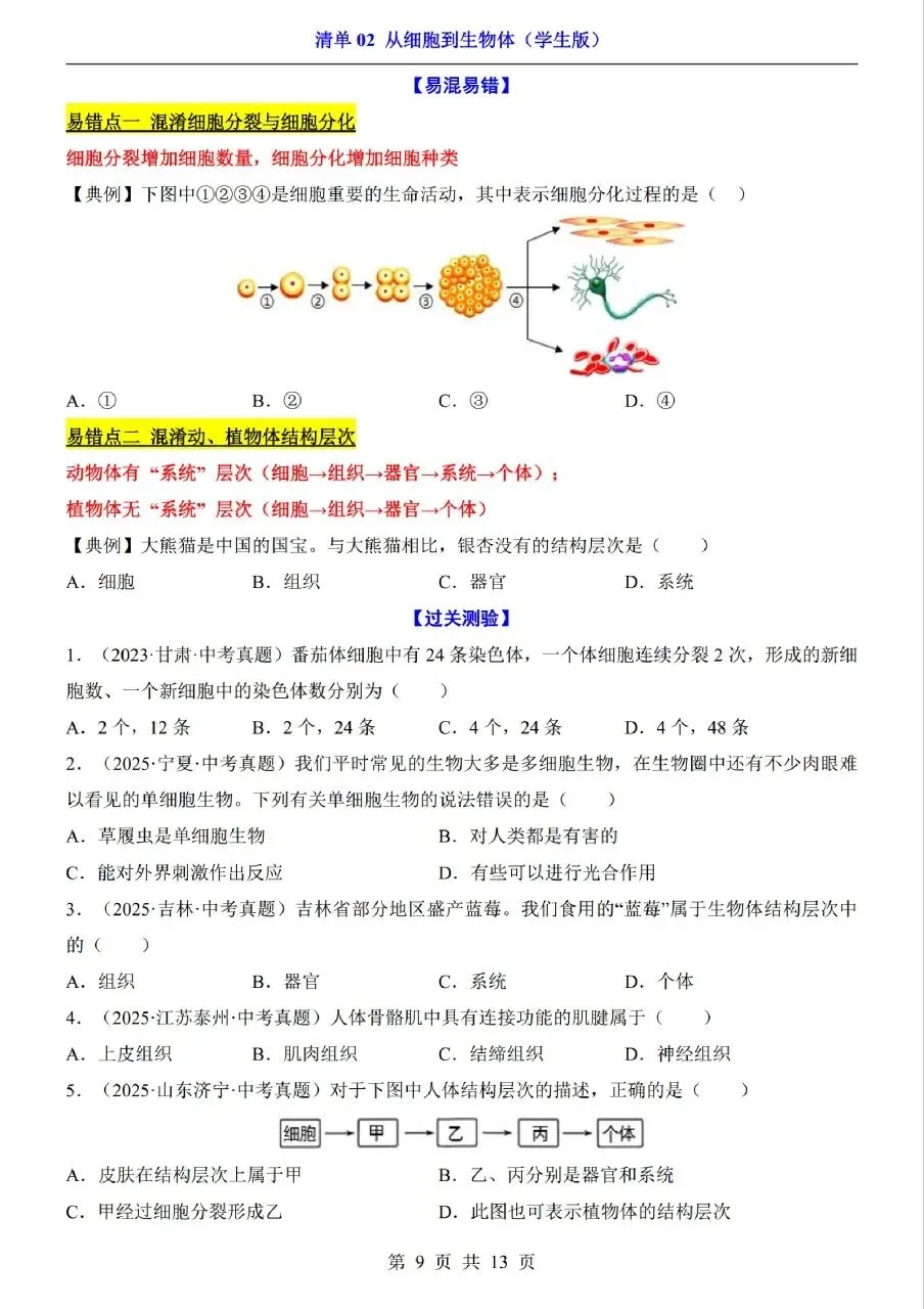 中考生物专题分享-02从细胞到生物体 第9张