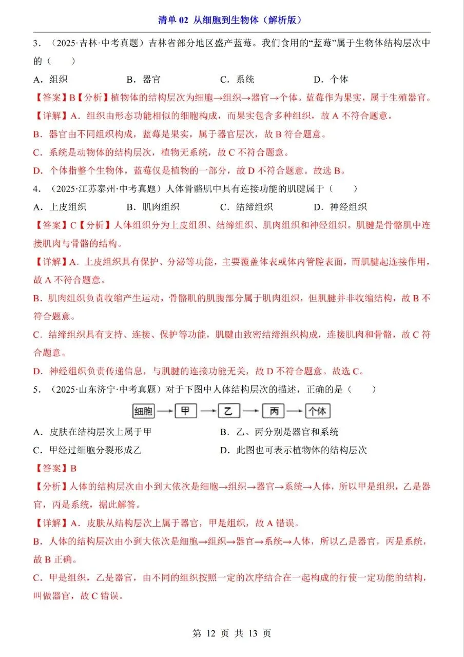 中考生物专题分享-02从细胞到生物体 第12张