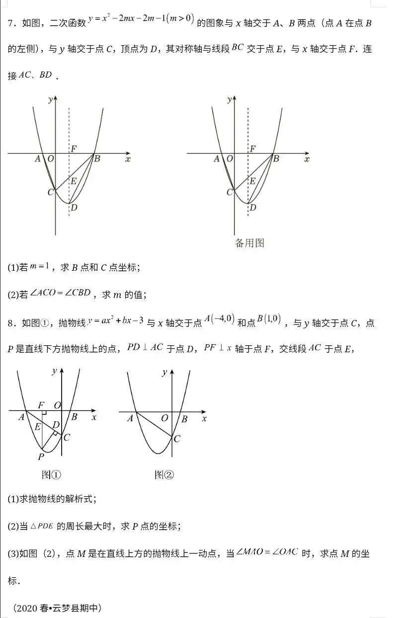 九年级中考数学二次函数压轴题训练六《二次函数与角度》 第5张