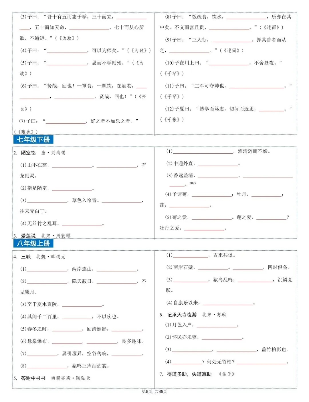 2026 中考语文古诗文言文+12部名著知识点总结(默写版+背诵版)(电子版可打印) 第6张 2026 中考语文古诗文言文+12部名著知识点总结(默写版+背诵版)(电子版可打印) 第6张