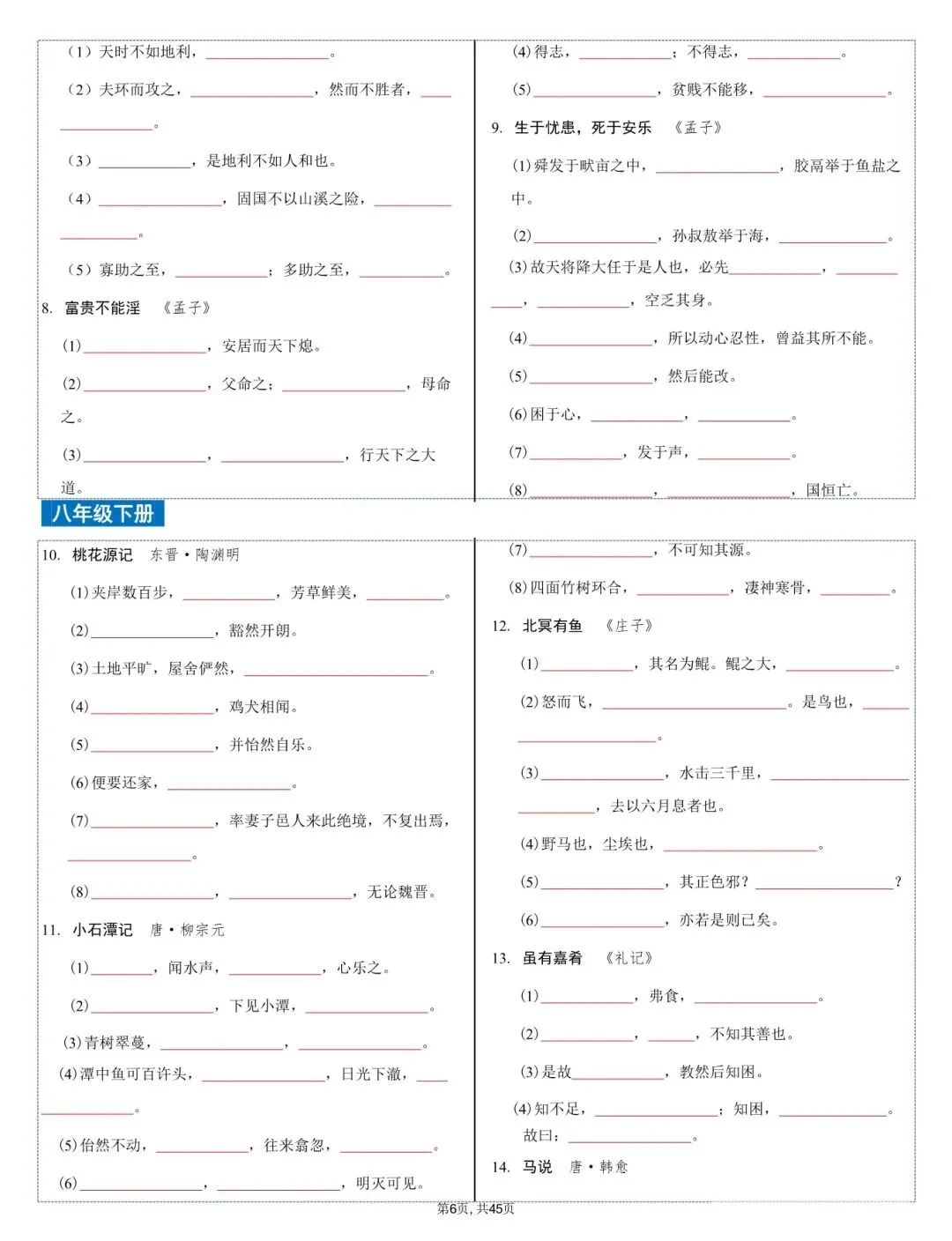 2026 中考语文古诗文言文+12部名著知识点总结(默写版+背诵版)(电子版可打印) 第7张 2026 中考语文古诗文言文+12部名著知识点总结(默写版+背诵版)(电子版可打印) 第7张