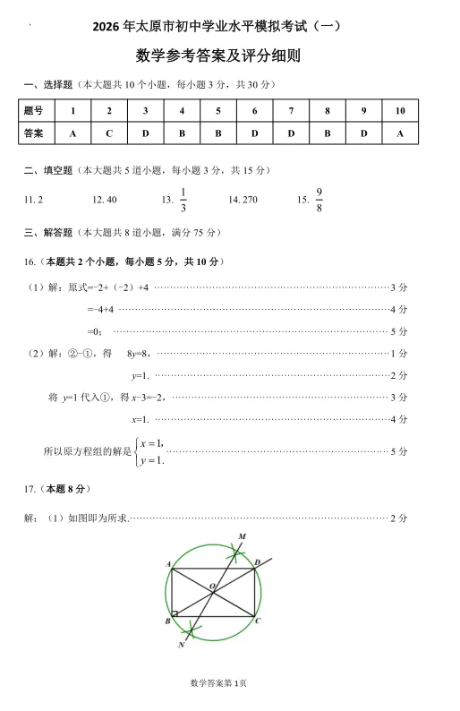 速领!2026太原市中考一模【全科试卷+标准答案】完整版 第10张