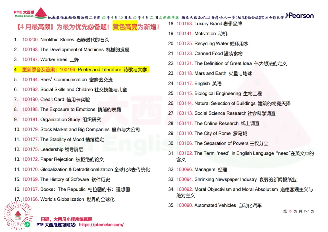 惊!题库还在缩小!【PTE巨准真题预测】26年4月15日至4月21日|WFD再删2题,最高频仅153句,黄金出分期要抓住!全网更准更精简! 第24张