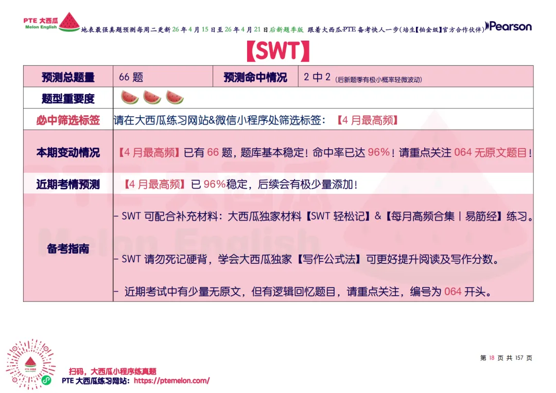 惊!题库还在缩小!【PTE巨准真题预测】26年4月15日至4月21日|WFD再删2题,最高频仅153句,黄金出分期要抓住!全网更准更精简! 第26张