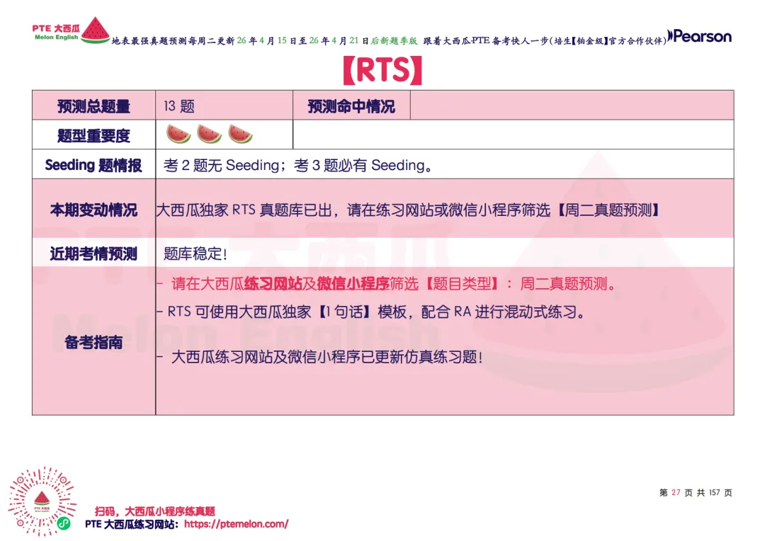 惊!题库还在缩小!【PTE巨准真题预测】26年4月15日至4月21日|WFD再删2题,最高频仅153句,黄金出分期要抓住!全网更准更精简! 第35张
