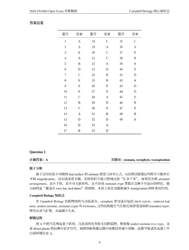 2026年USABO真题答案解析免费分享!附考后USABO直通车课程规划 第6张