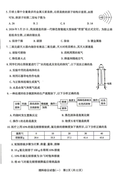 太原市2026年初中学业水平模拟考试(一)理综试题及答案 第3张