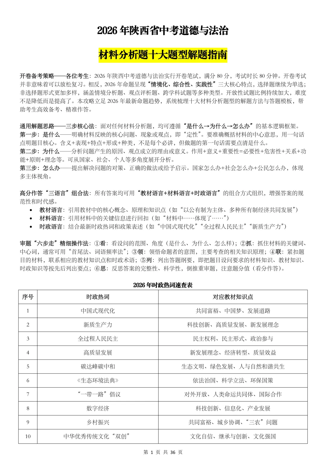 2026陕西中考,【道法】掌握这10类题型解法,冲刺满分! 第1张