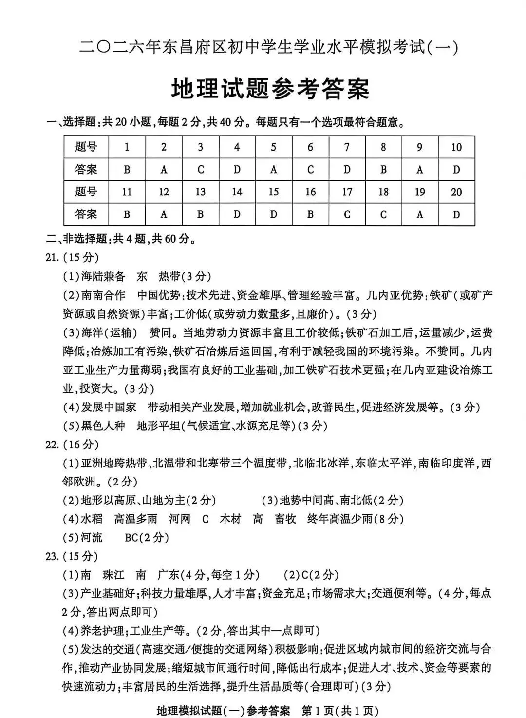 2026年山东聊城东昌府区初中学业水平模拟考试地理试卷1 第9张