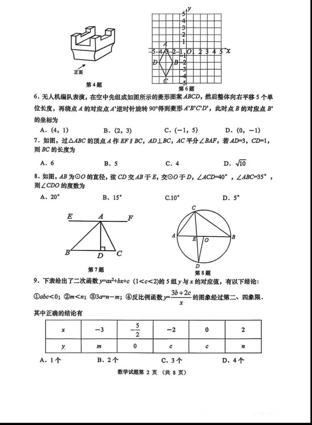 2026青岛中考市南一模数学 第2张