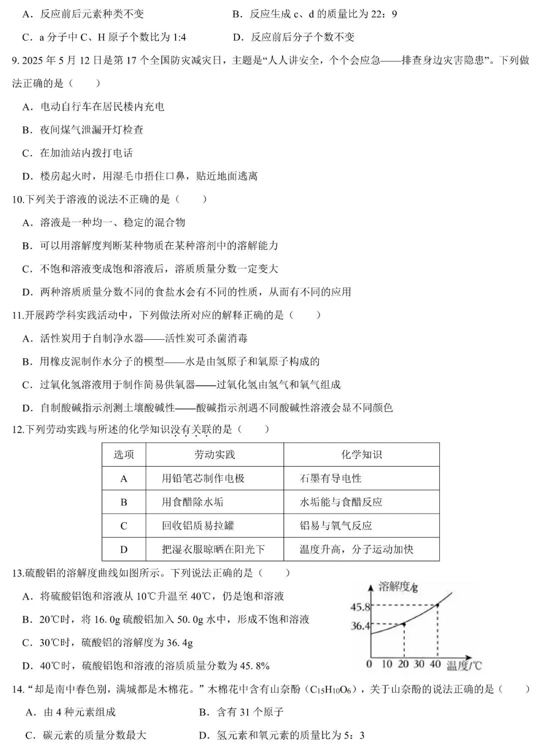 2026年初中学业毕业模拟考试化学试卷(含答案) 第2张 2026年初中学业毕业模拟考试化学试卷(含答案) 第2张