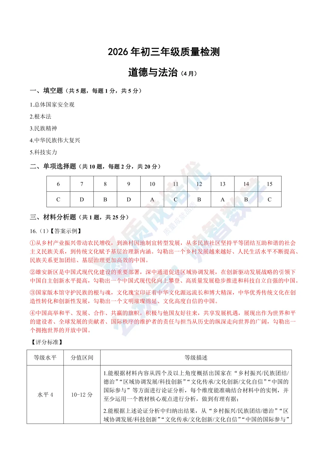 最新!深圳34校联考二模历史道法真题,解析 第13张
