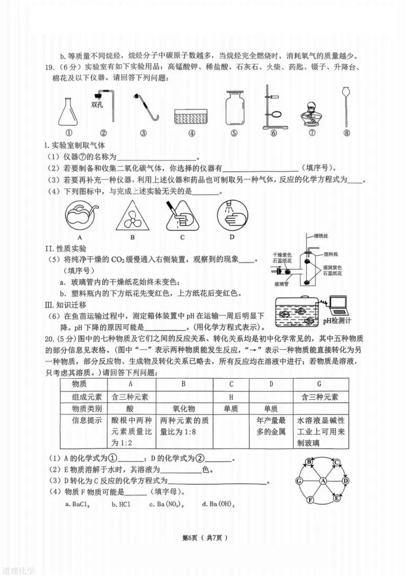 2026哈尔滨道里区九年级下化学一模 试卷+答案 第6张