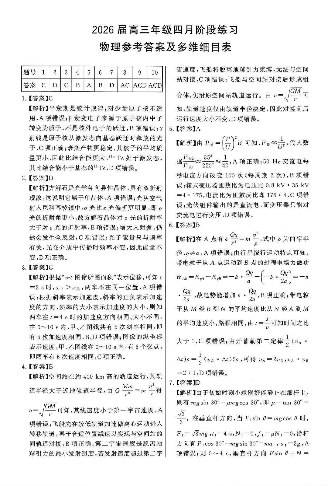 2026届高三年级4月模拟考试物理试题 第11张
