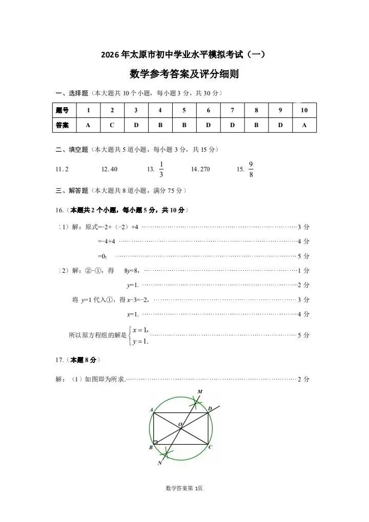 2026中考数学一模地市卷 第9张