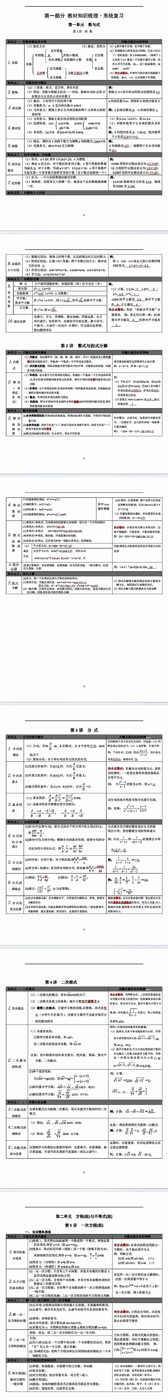 中考数学知识梳理及关键点点拨 第1张