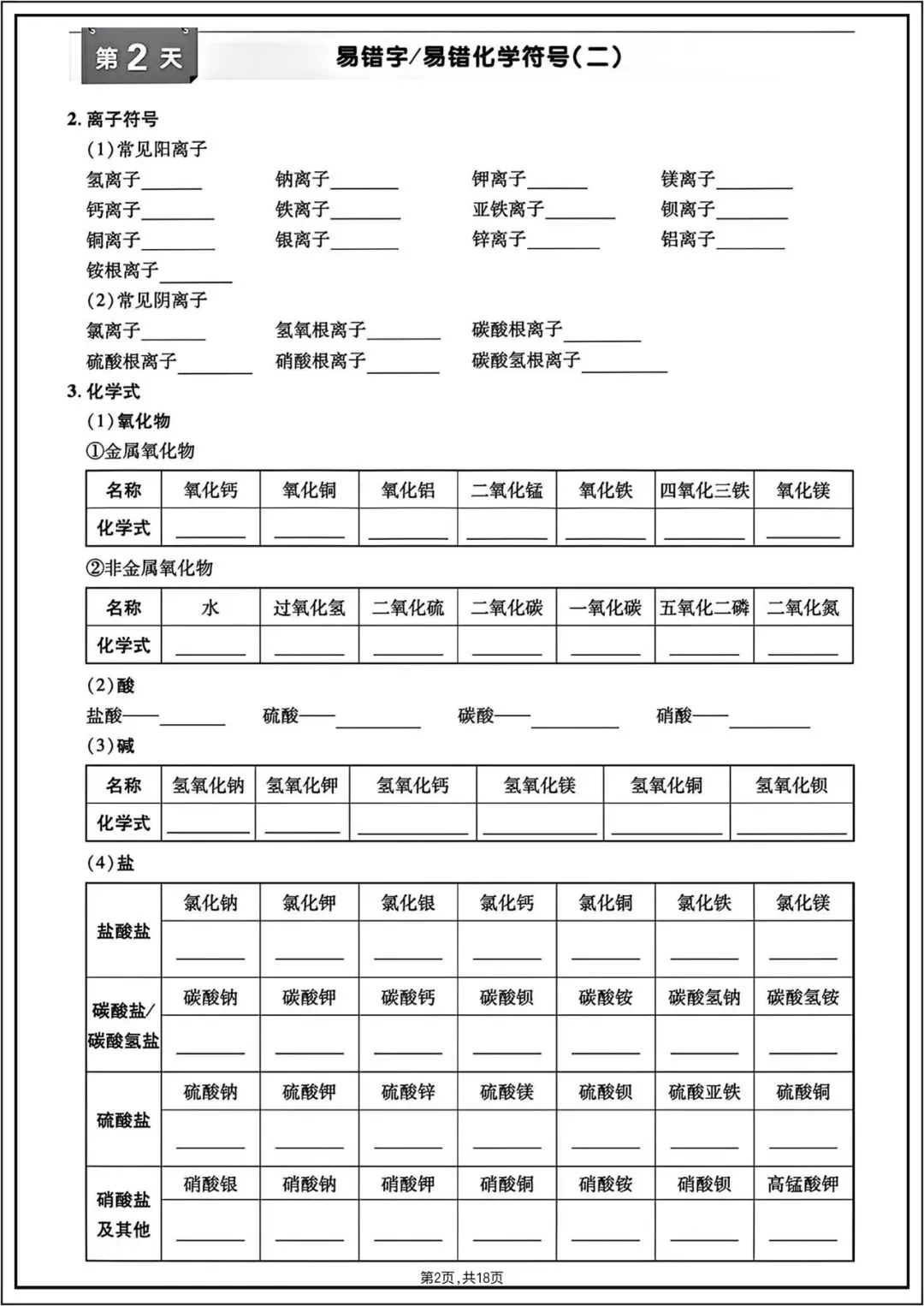 中考总复习|2026年中考《化学》15天默写打卡(必练重点)电子版可打印! 第3张