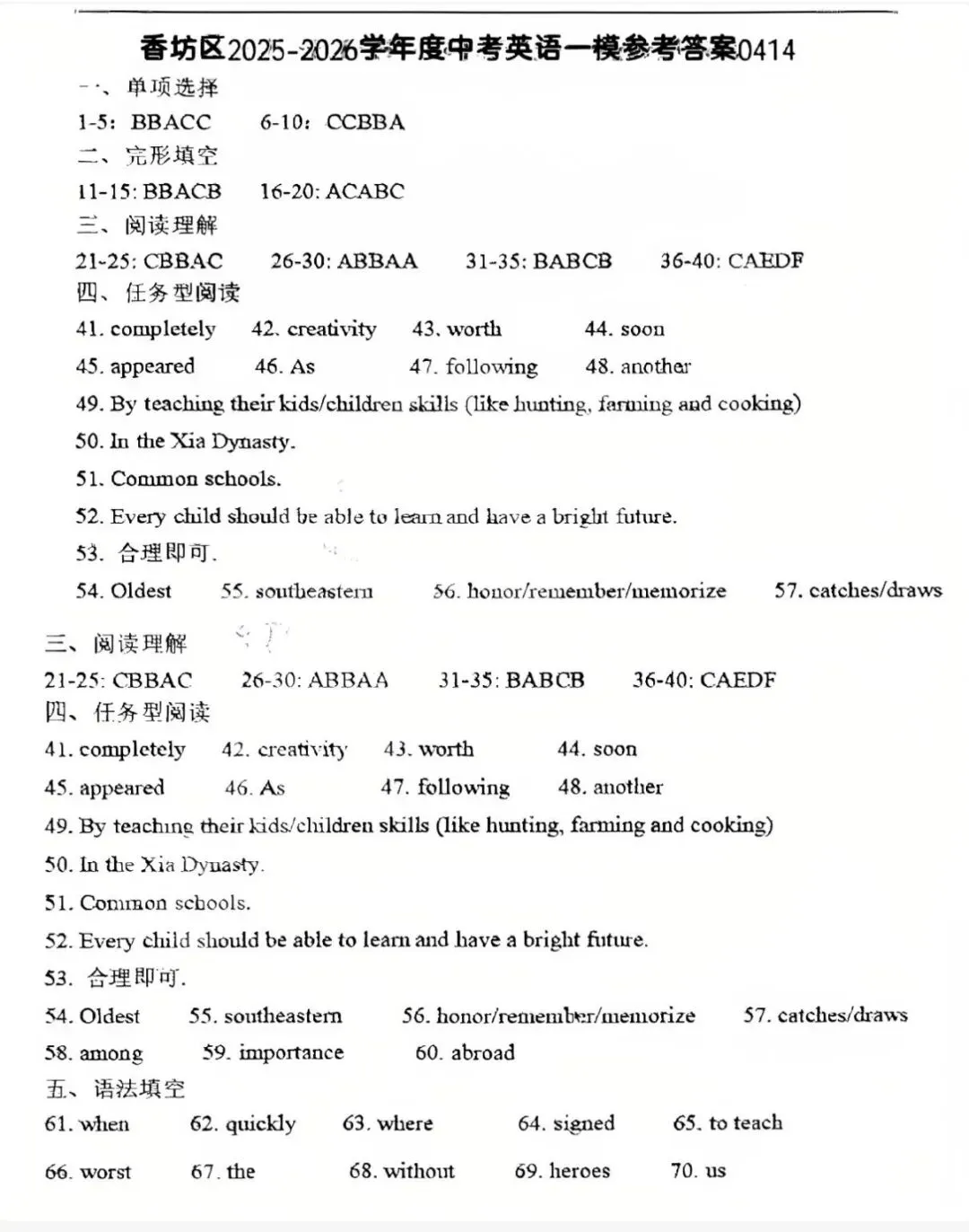 2026香坊英语一模试卷 第13张