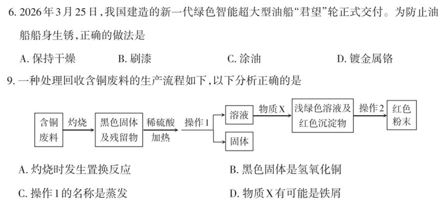 太原市2026年初中学业水平模拟考试(一)化学试题分析(二) 第1张
