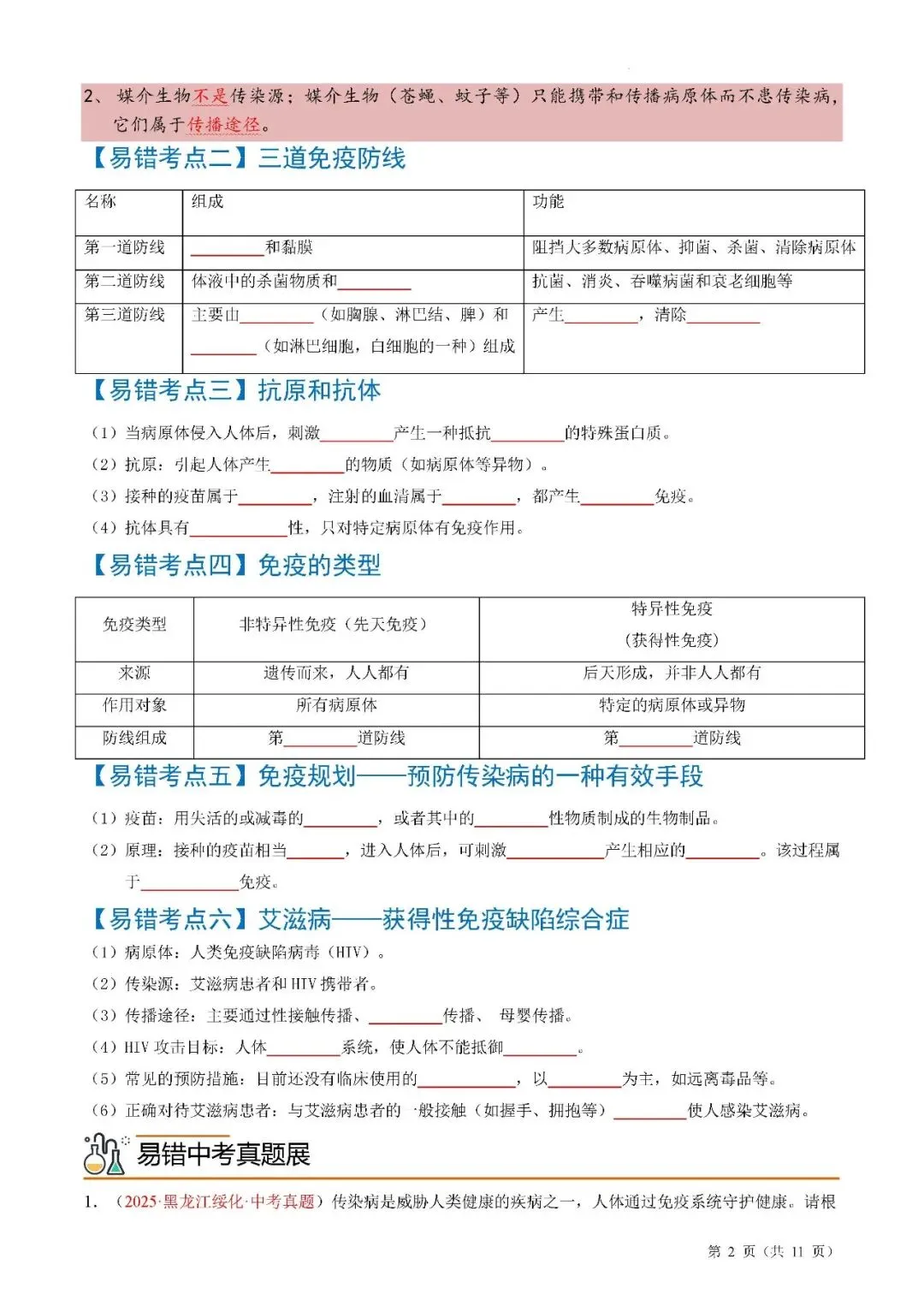 备战中考生物考试易错题||易错点07 传染病和免疫 第4张