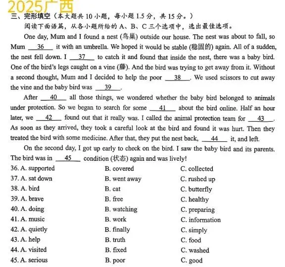 命题研究系列第3篇:广西中考英语完形填空命题研究(2021-2025)——基于五年真题的对比分析与备考建议 第5张