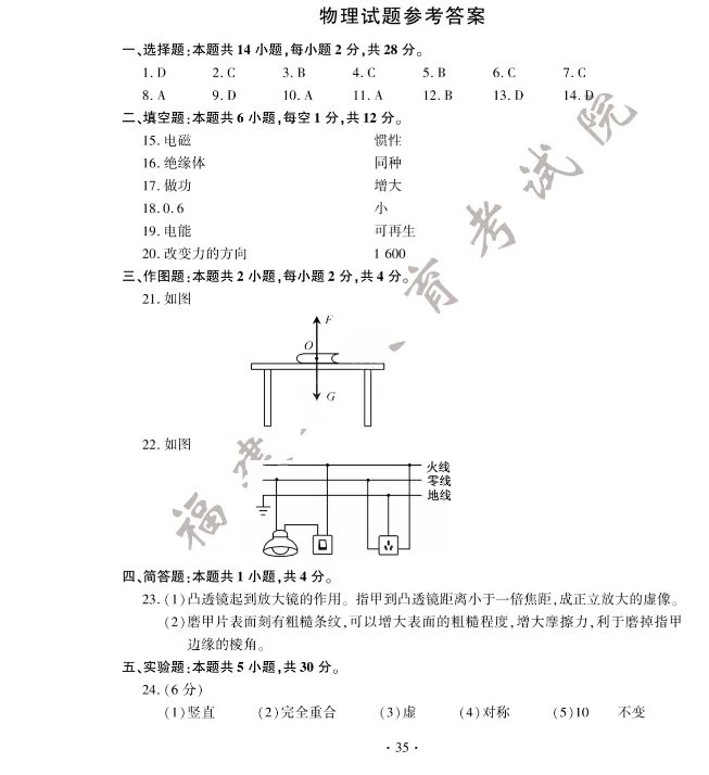福建省中考物理真题答案 第8张