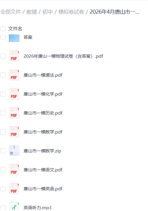 【初中全科】2026年4月河北唐山市中考模拟考试一模真题及答案,七科全 第1张