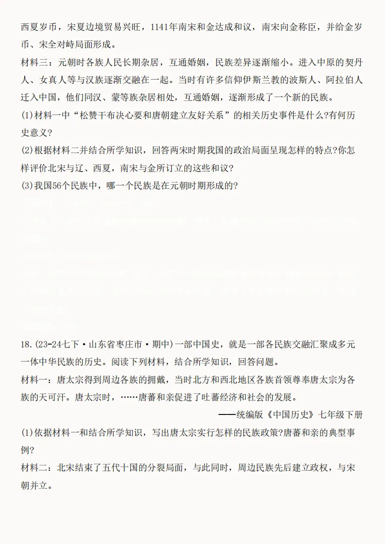 2026年新版七年级下册(历史)期中真题精编50题+答案! 第18张
