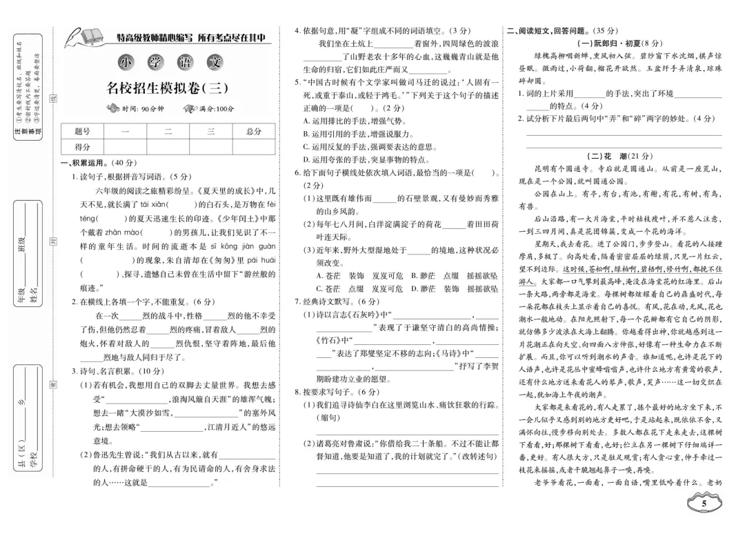 小升初语文试卷 第6张
