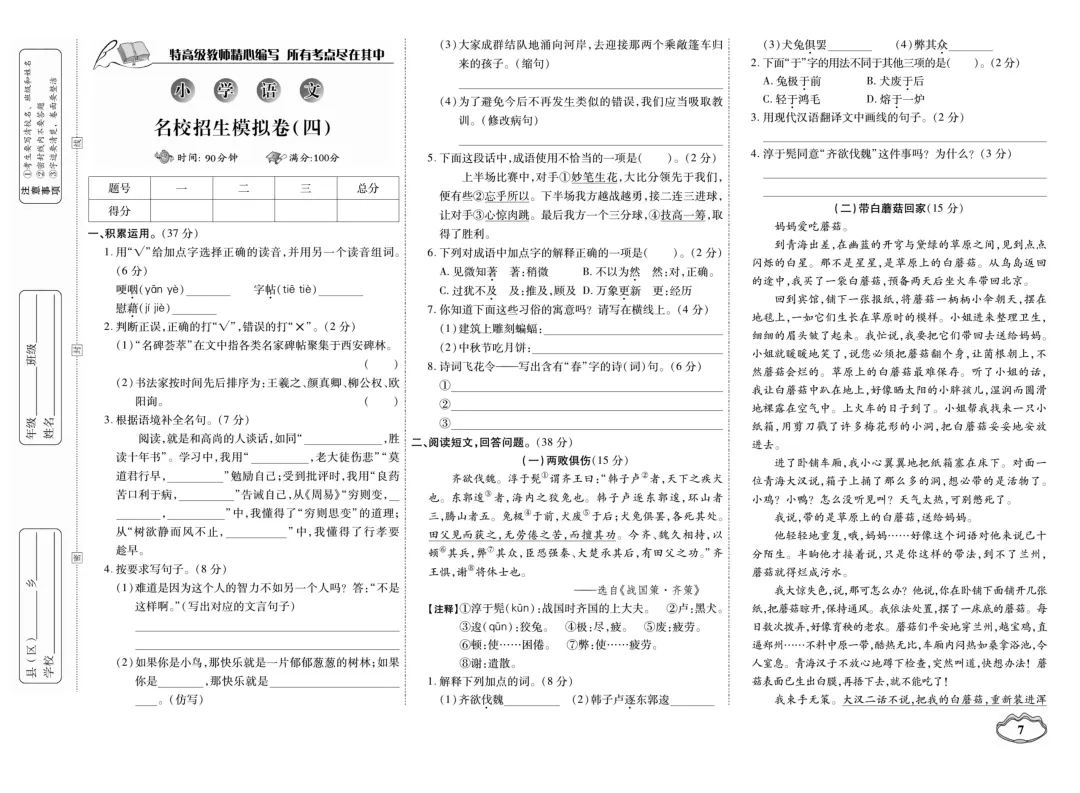 小升初语文试卷 第8张