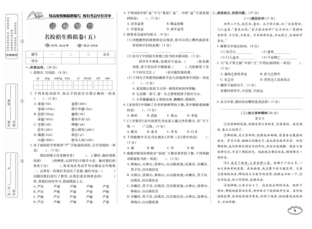 小升初语文试卷 第10张