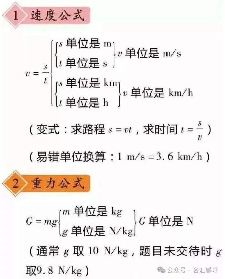中考物理常用公式及推导公式大全 第2张 中考物理常用公式及推导公式大全 第2张