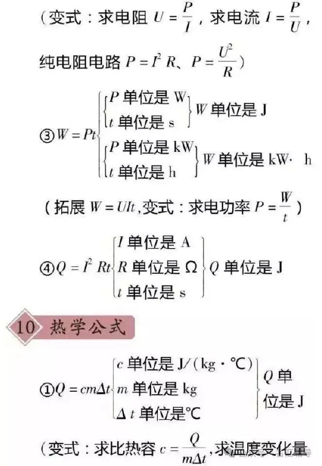 中考物理常用公式及推导公式大全 第7张 中考物理常用公式及推导公式大全 第7张