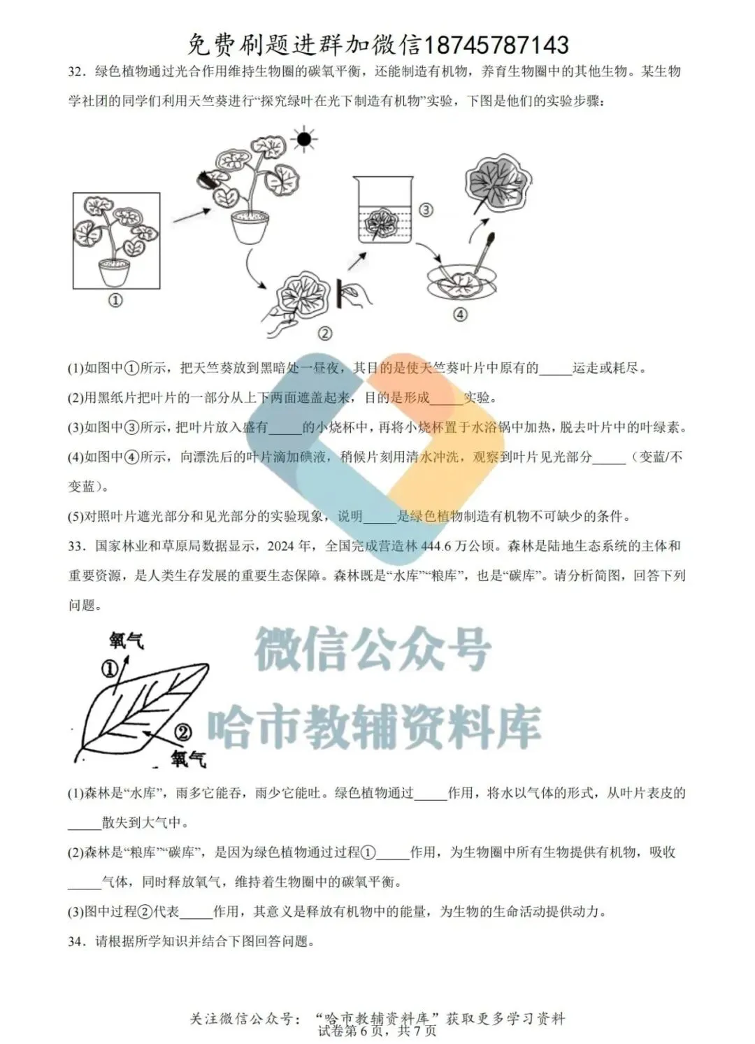 2026德强中学七年级下生物4月月考试卷及答案 第7张