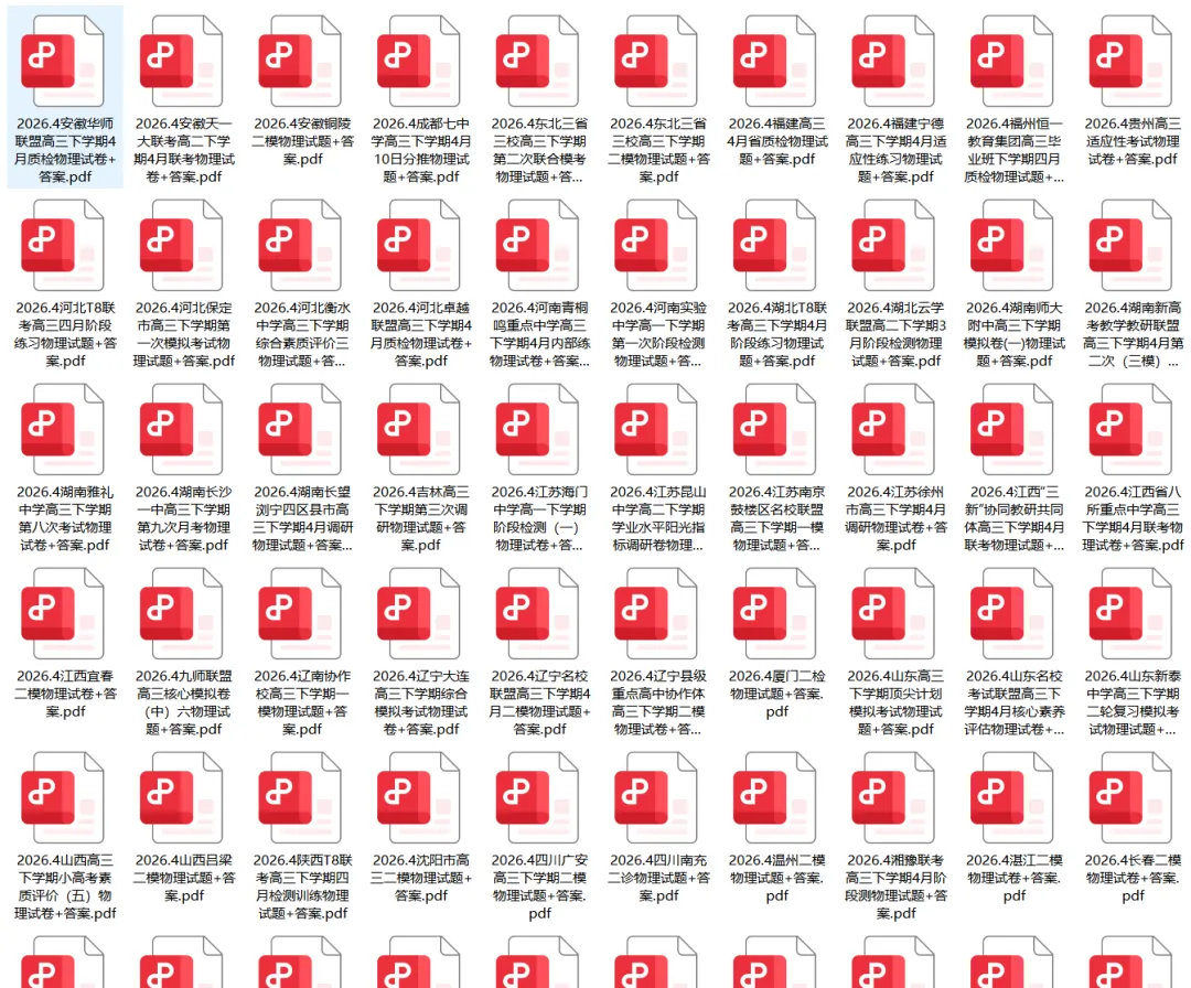 2026年4月份各地区物理试卷汇总 第1张