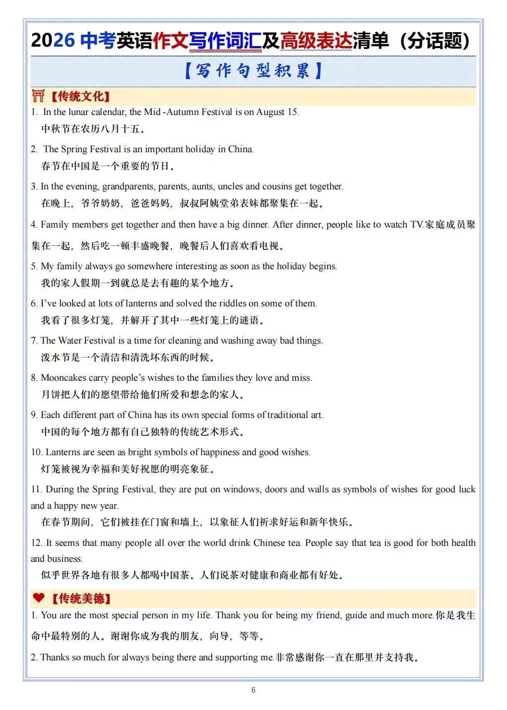 2026春新中考《英语》作文写作及高级表达清单,共14个话题,电子版可打印! 第7张